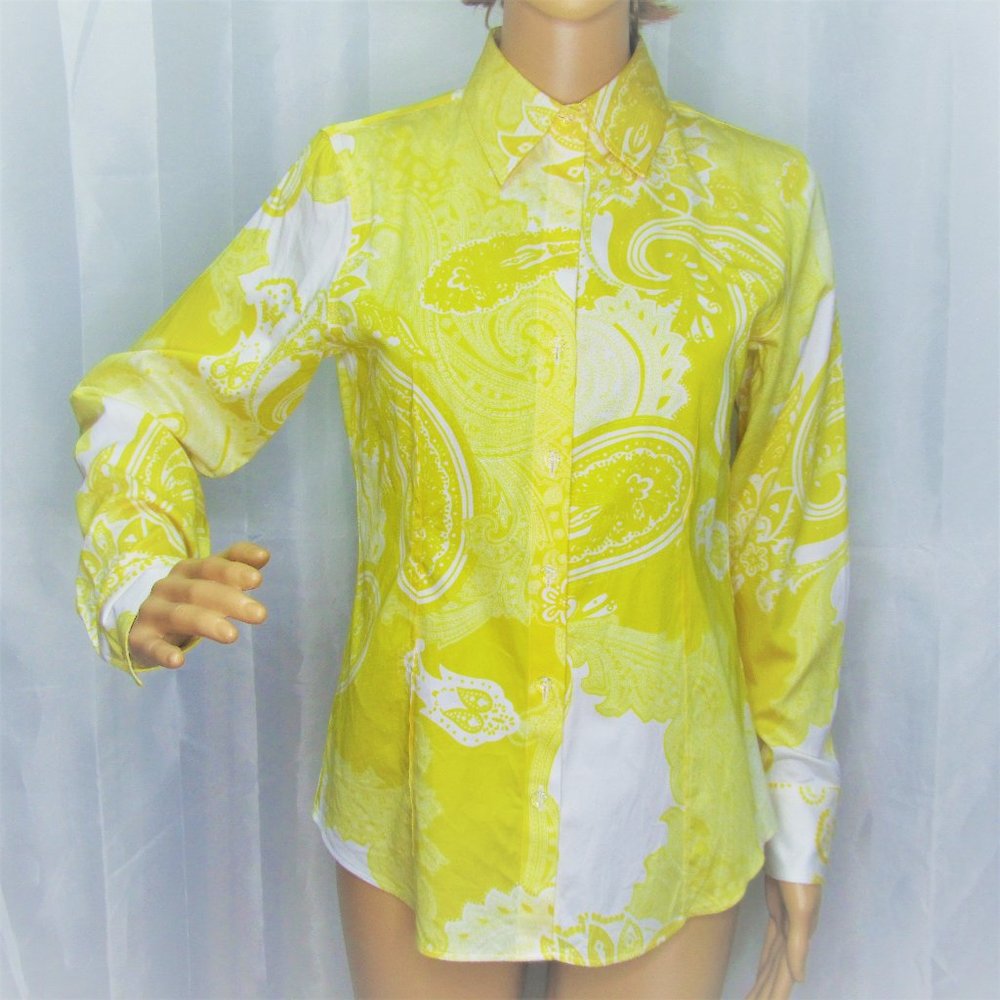 Paperwhite Yellow Paisley Print Long Sleeve Top